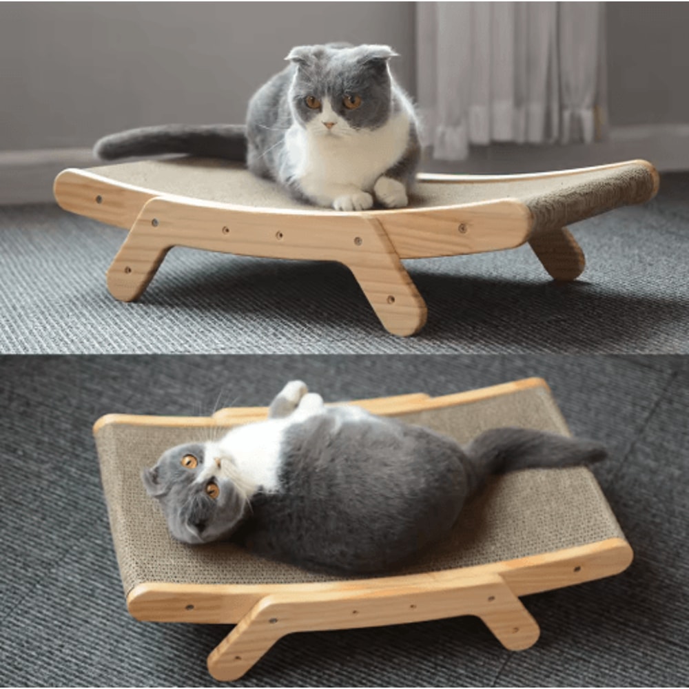 Premium 3in1 Wooden Cat Scratcher Board With Cozy Bed Claw Couch 7