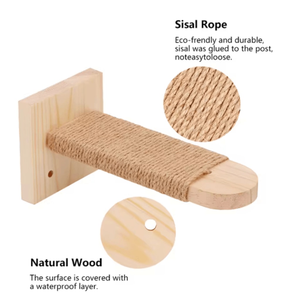 Premium Indoor Wooden Cat Wall Steps Climbing Kitten Ladder With Sisal Rope Scratching Post 6