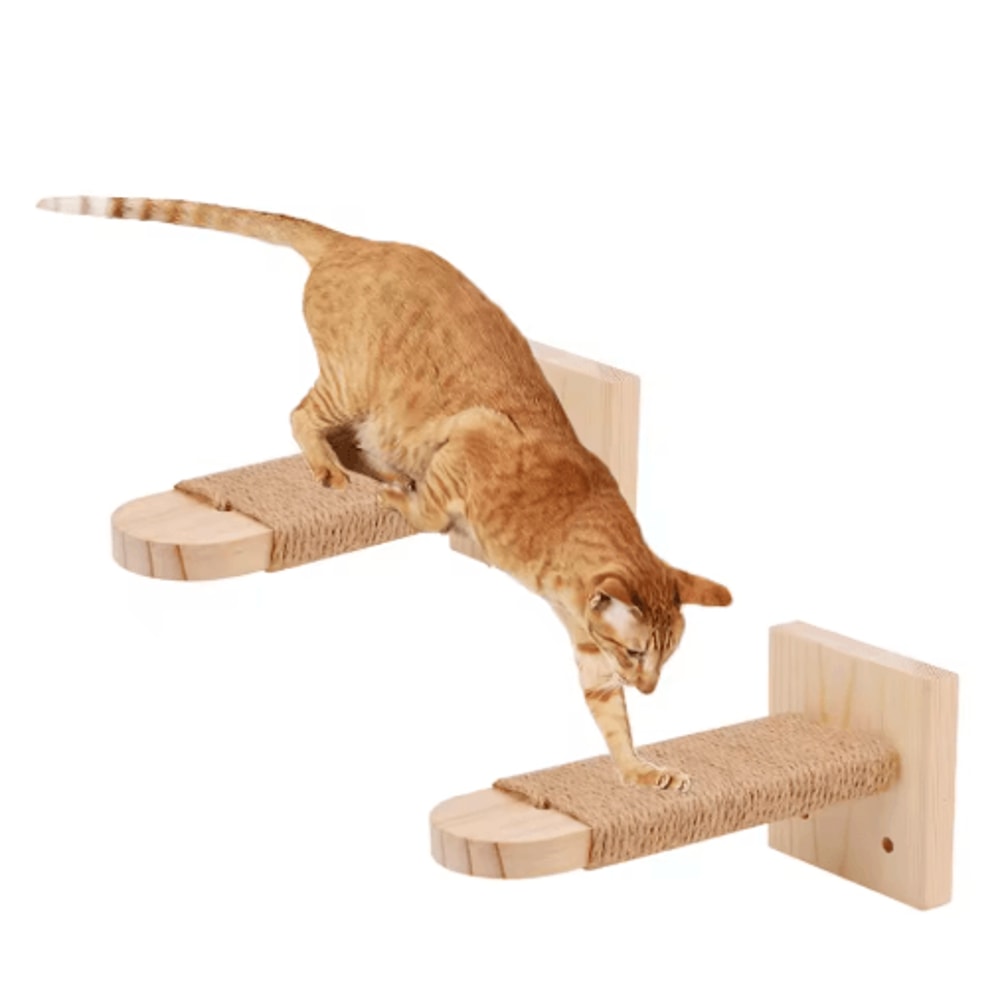 Premium Indoor Wooden Cat Wall Steps Climbing Kitten Ladder With Sisal Rope Scratching Post 0