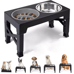 adjustable elevated dog feeder with double stainless steel dog bowls for small, medium & large dogs