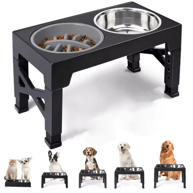 Adjustable Elevated Dog Feeder With Double Stainless Steel Dog Bowls For Small Medium Large Dogs 0