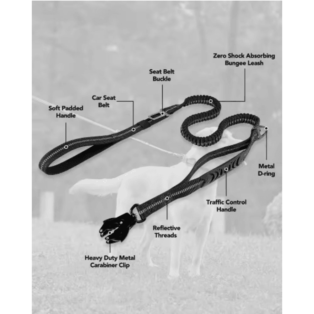 HeavyDuty Tactical Dog Leash With Shock Absorber Dual Padded Handles 12