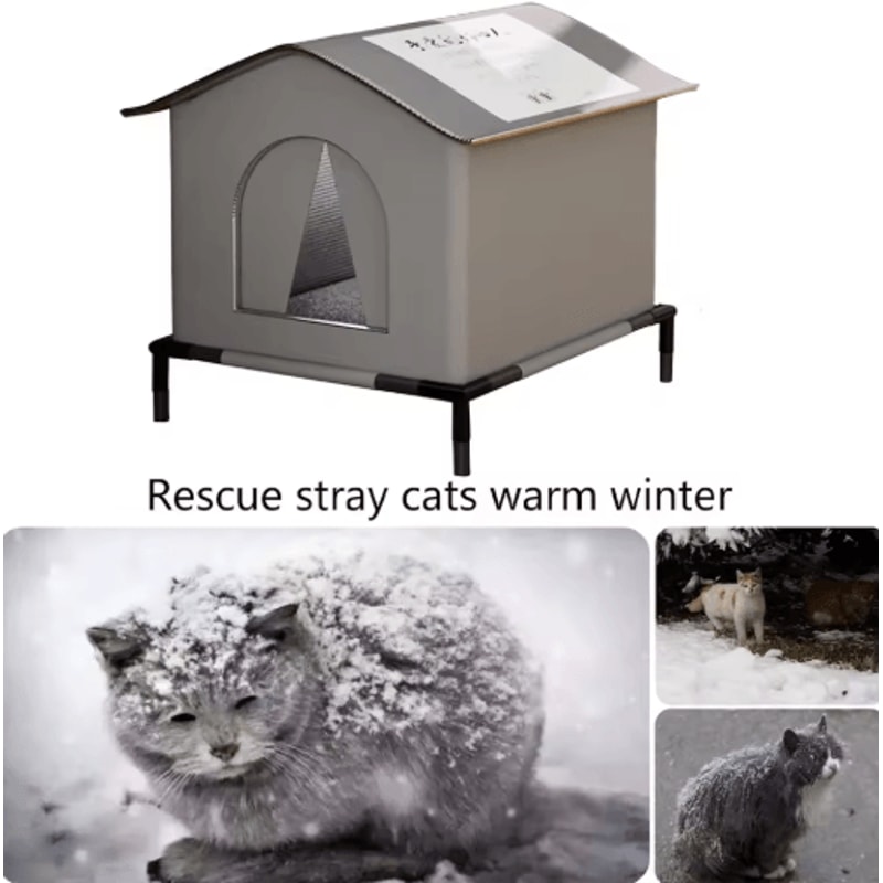 Warm Waterproof Stray Cat House With Insulated Mat Foldable Outdoor Pet Cave Bed For Cats Small Do 5