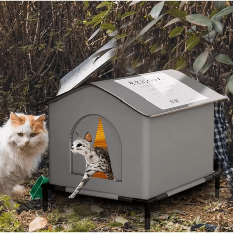 Warm Waterproof Stray Cat House With Insulated Mat Foldable Outdoor Pet Cave Bed For Cats Small Do 7