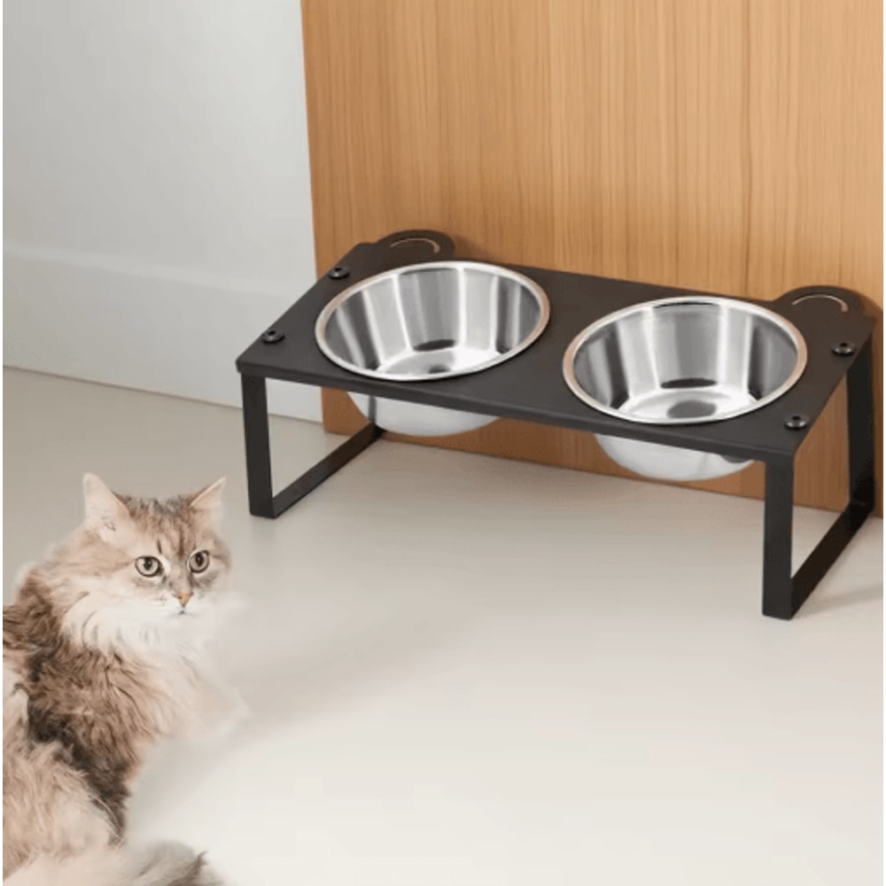 15 Tilted Elevated Cat Feeder With Double Stainless Steel Cat Bowls Cute Metal Stand 2
