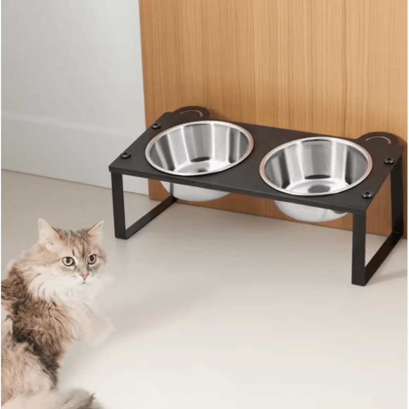 15 Tilted Elevated Cat Feeder With Double Stainless Steel Cat Bowls Cute Metal Stand 2