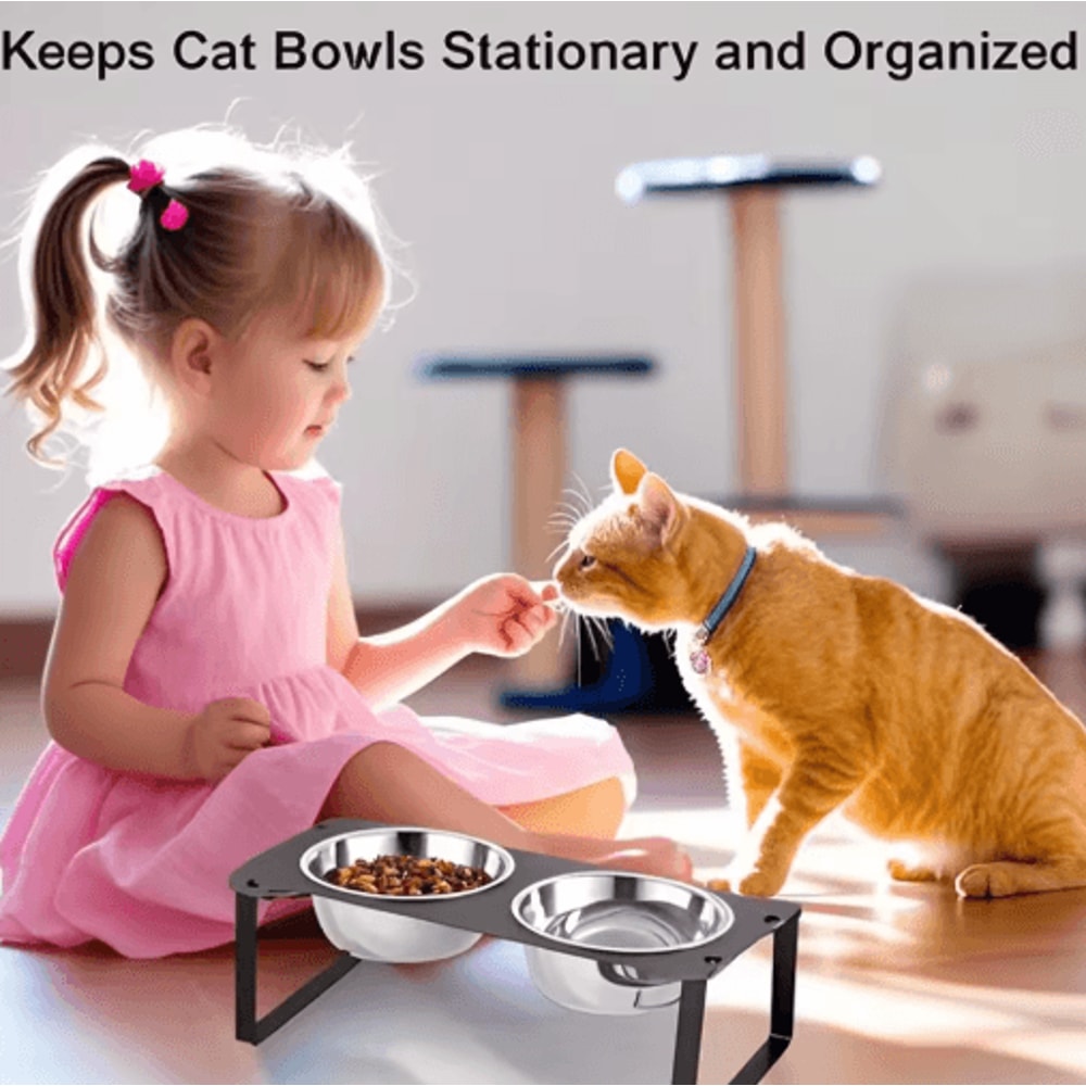 15 Tilted Elevated Cat Feeder With Double Stainless Steel Cat Bowls Cute Metal Stand 3