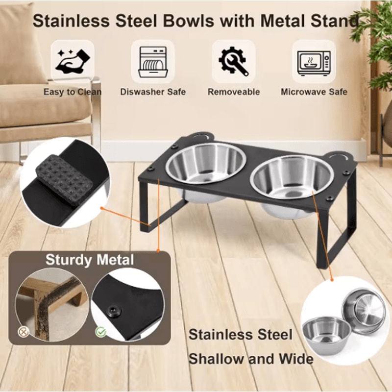 15 Tilted Elevated Cat Feeder With Double Stainless Steel Cat Bowls Cute Metal Stand 4