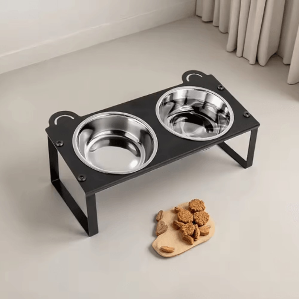 15 Tilted Elevated Cat Feeder With Double Stainless Steel Cat Bowls Cute Metal Stand 6
