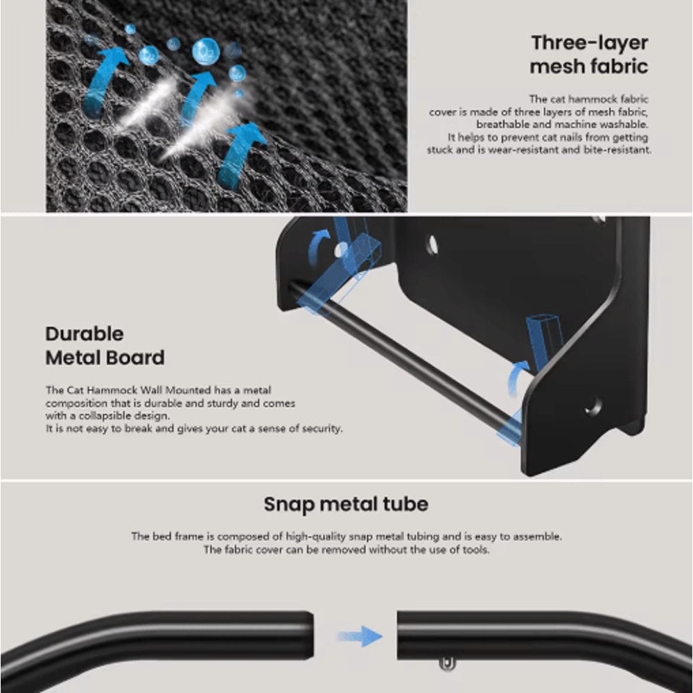 Foldable WallMounted Cat Hammock Bed Breathable Cat Wall Shelf For Sleeping Playing Climbing 3