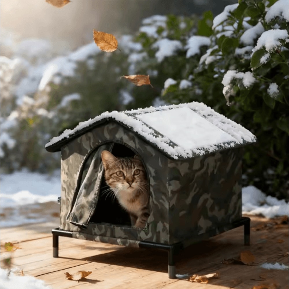 Insulated Outdoor Cat House With Shelf Warm Homeless Cat Shelter For Multiple Kittens 4