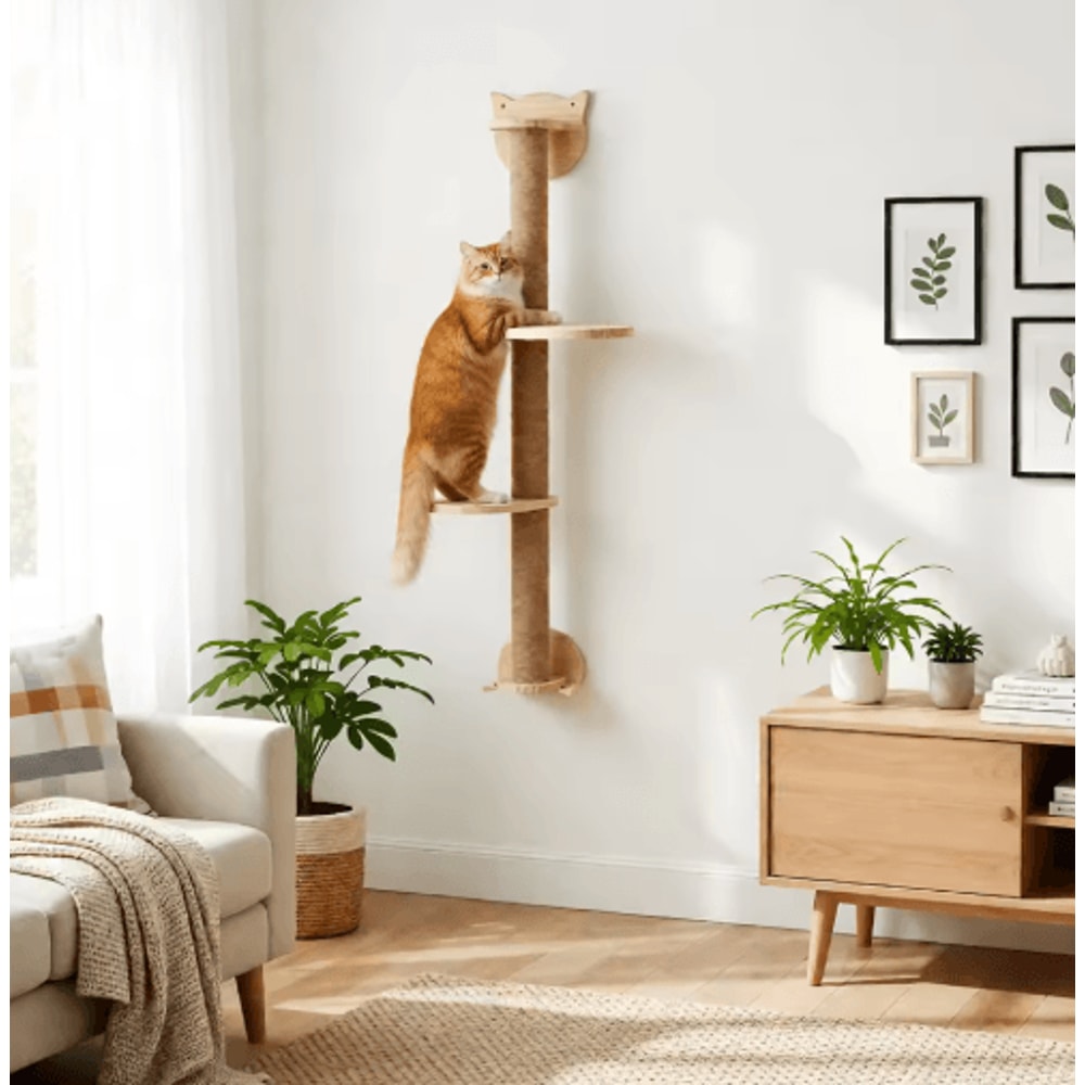 WallMounted Cat Scratching Posts With Dual Perches Sisal Cat Tree Tower Climbing Shelves 0