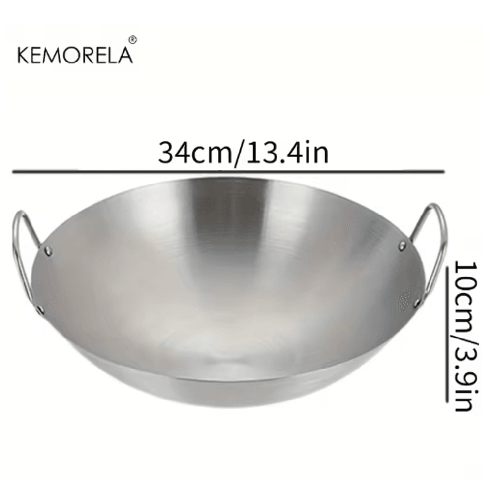 KEMORELA Premium Stainless Steel Wok Uncoated DoubleHandle Chef Pan For HighHeat StirFry 1