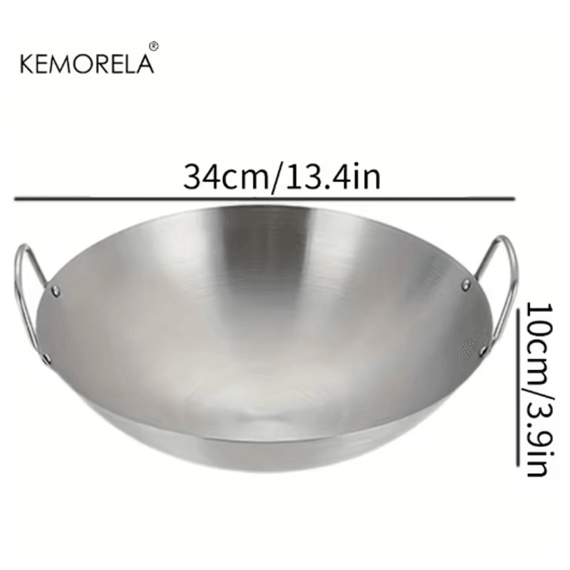 KEMORELA Premium Stainless Steel Wok Uncoated DoubleHandle Chef Pan For HighHeat StirFry 1