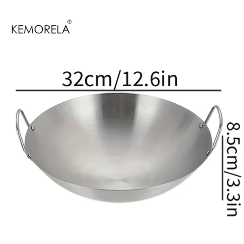KEMORELA Premium Stainless Steel Wok Uncoated DoubleHandle Chef Pan For HighHeat StirFry 2