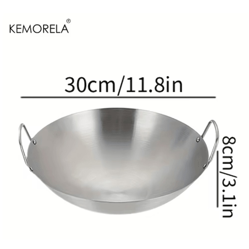 KEMORELA Premium Stainless Steel Wok Uncoated DoubleHandle Chef Pan For HighHeat StirFry 3