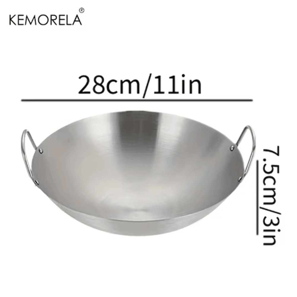 KEMORELA Premium Stainless Steel Wok Uncoated DoubleHandle Chef Pan For HighHeat StirFry 4