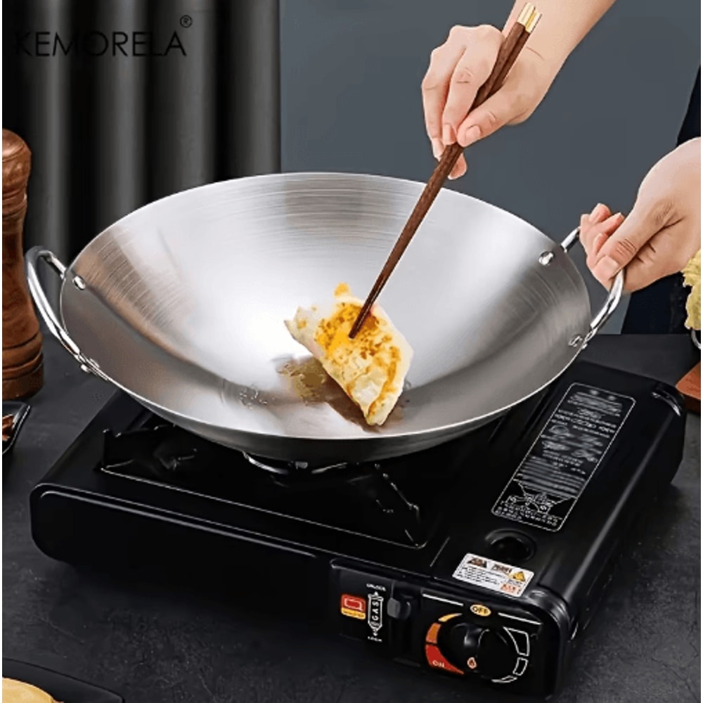 KEMORELA Premium Stainless Steel Wok Uncoated DoubleHandle Chef Pan For HighHeat StirFry 7
