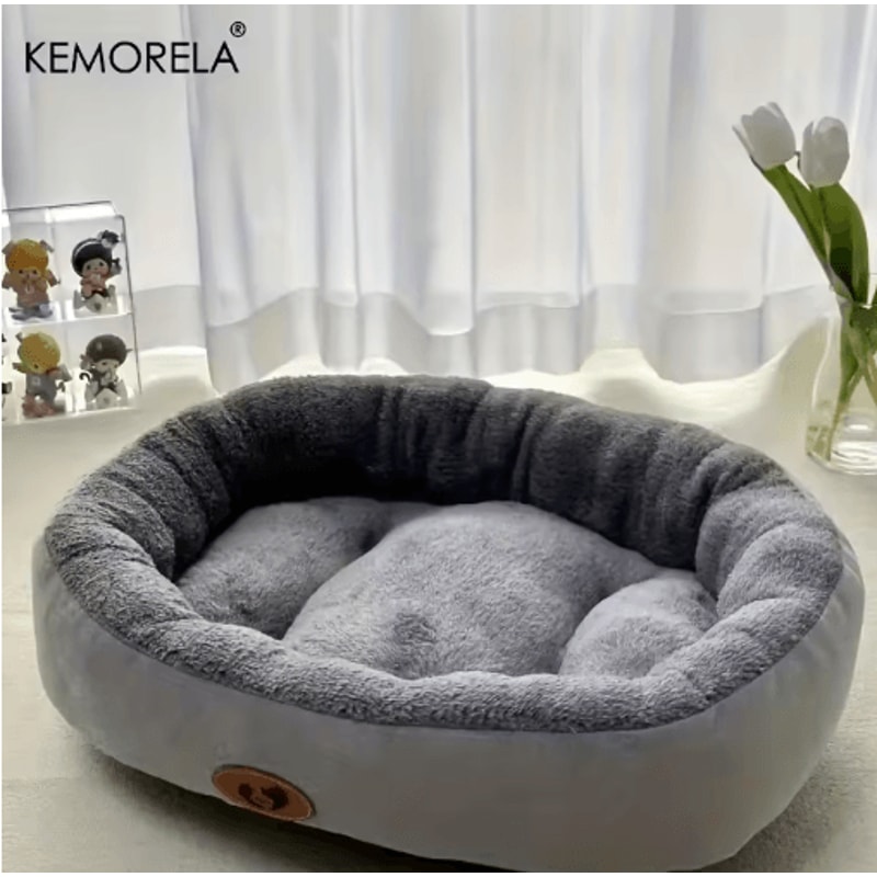 Plush Oval Pet Bed Thickened Machine Washable Dog Cat Cushion For AllSeason Comfort 4