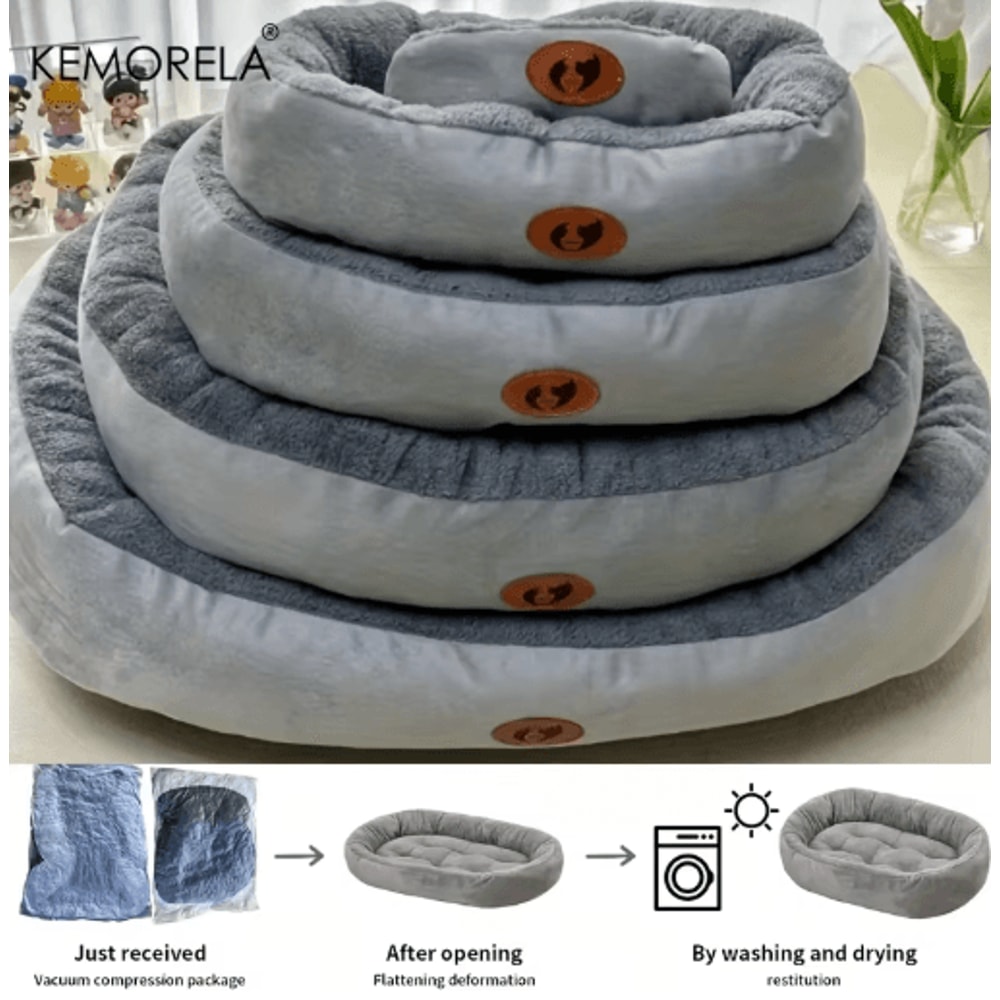 Plush Oval Pet Bed Thickened Machine Washable Dog Cat Cushion For AllSeason Comfort 6