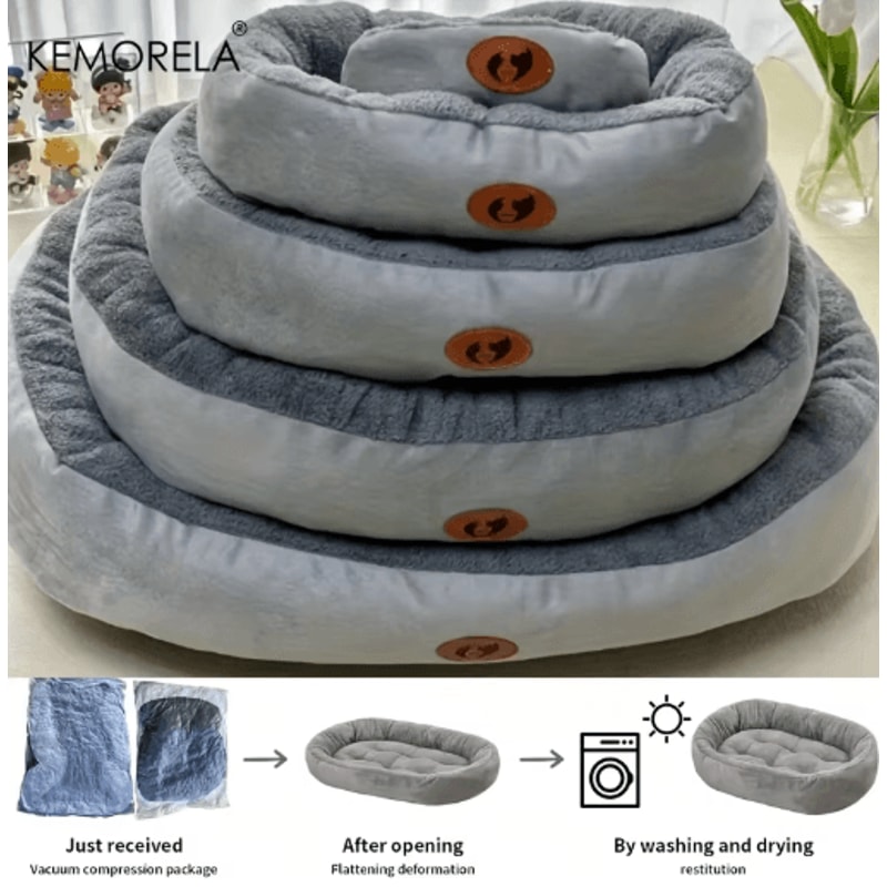 Plush Oval Pet Bed Thickened Machine Washable Dog Cat Cushion For AllSeason Comfort 6