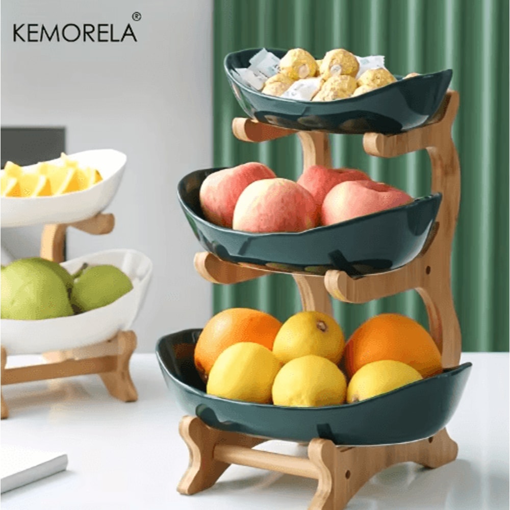 Modern Wooden ThreeLayer Fruit Plate MultiTier Snack Dessert Serving Stand 0