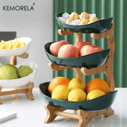 modern wooden three-layer fruit plate multi-tier snack & dessert serving stand