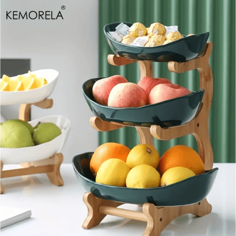 Modern Wooden ThreeLayer Fruit Plate MultiTier Snack Dessert Serving Stand 0