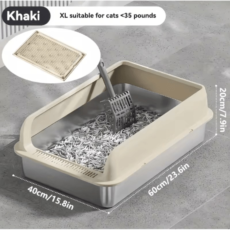 KEMORELA ExtraLarge Stainless Steel Cat Litter Box With Lid HighSided Enclosed LeakProof Litter Pan 2