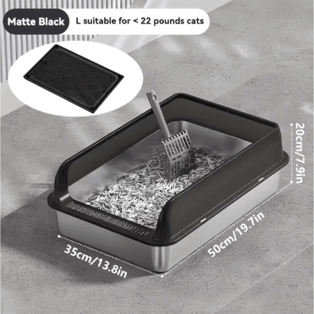 KEMORELA ExtraLarge Stainless Steel Cat Litter Box With Lid HighSided Enclosed LeakProof Litter Pan 3