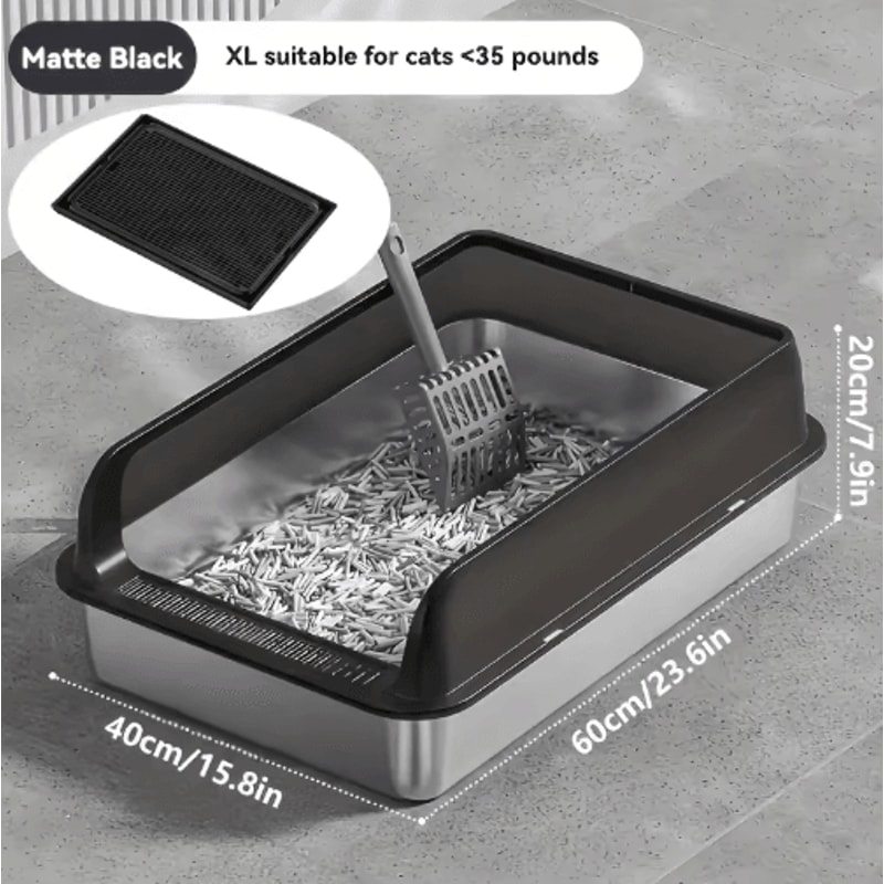 KEMORELA ExtraLarge Stainless Steel Cat Litter Box With Lid HighSided Enclosed LeakProof Litter Pan 4
