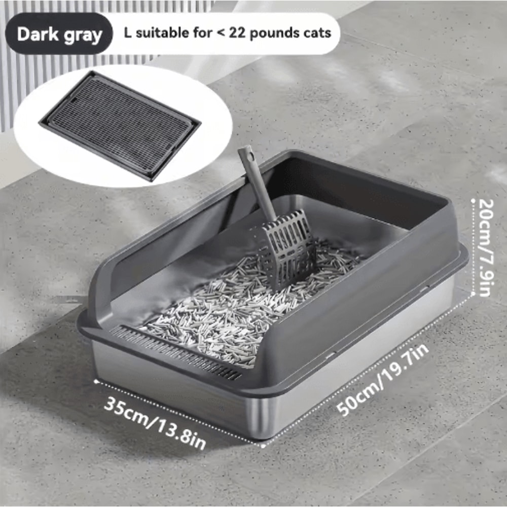 KEMORELA ExtraLarge Stainless Steel Cat Litter Box With Lid HighSided Enclosed LeakProof Litter Pan 5
