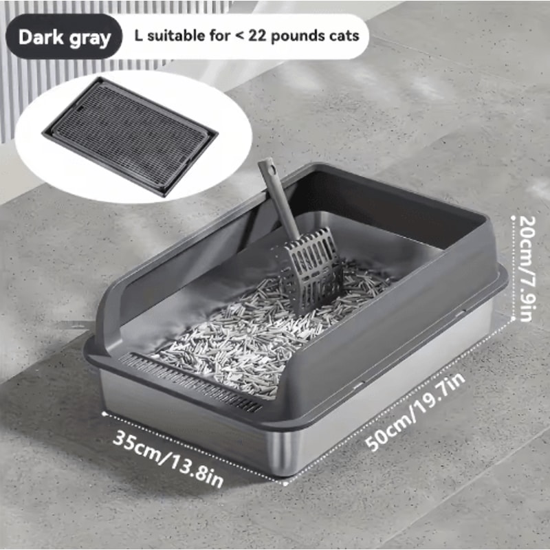 KEMORELA ExtraLarge Stainless Steel Cat Litter Box With Lid HighSided Enclosed LeakProof Litter Pan 5