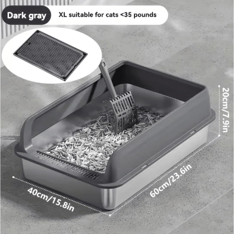 KEMORELA ExtraLarge Stainless Steel Cat Litter Box With Lid HighSided Enclosed LeakProof Litter Pan 6