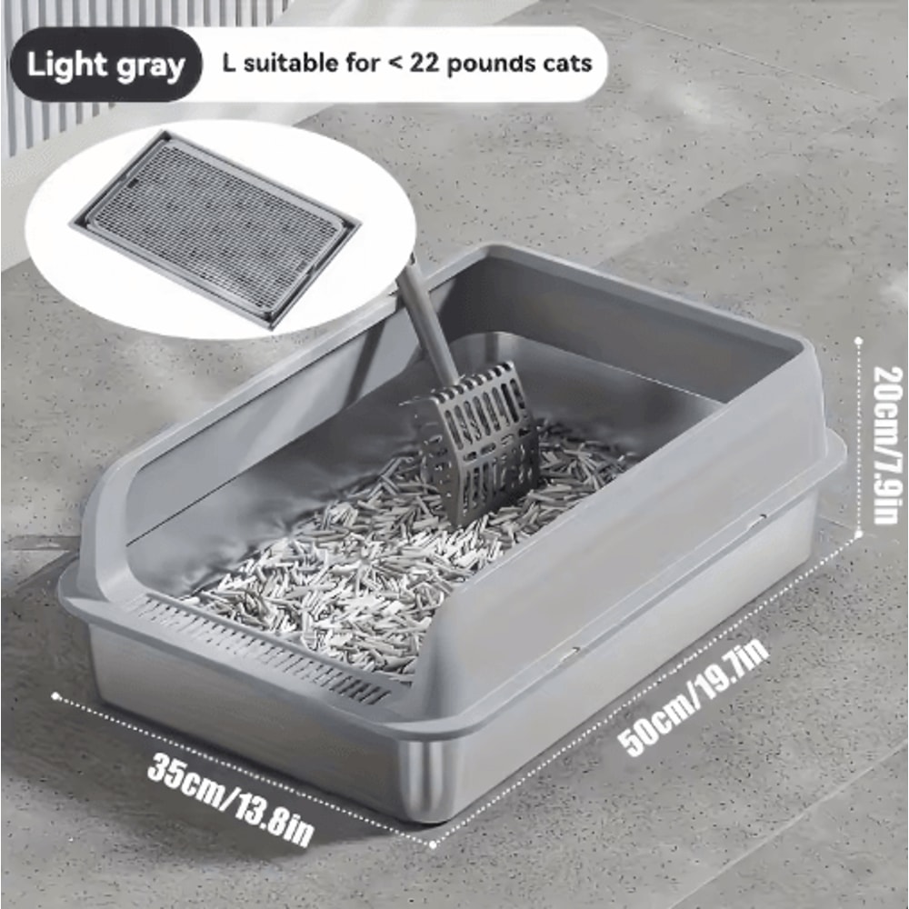KEMORELA ExtraLarge Stainless Steel Cat Litter Box With Lid HighSided Enclosed LeakProof Litter Pan 8