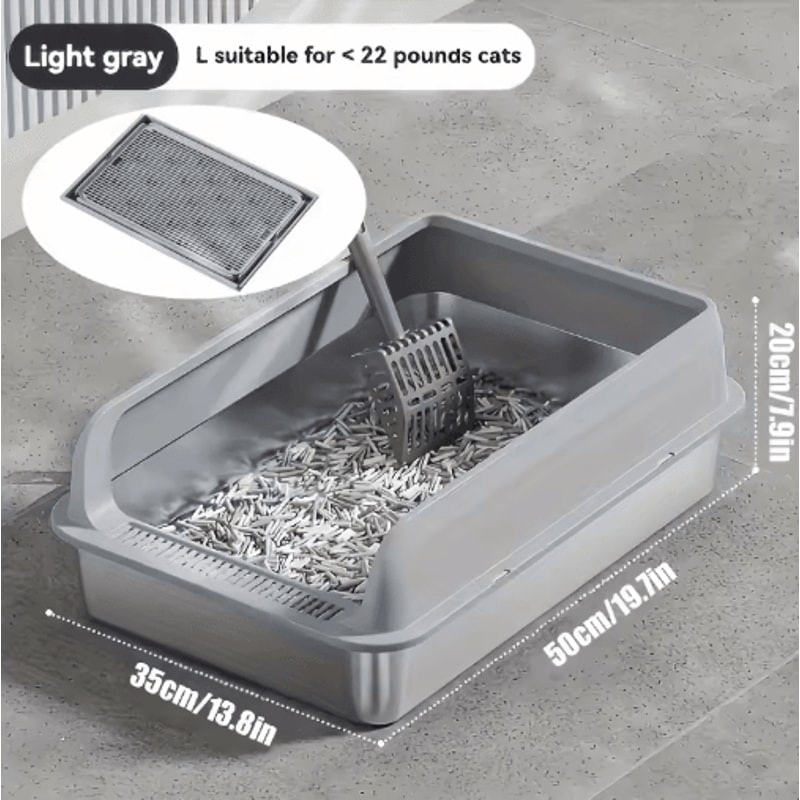 KEMORELA ExtraLarge Stainless Steel Cat Litter Box With Lid HighSided Enclosed LeakProof Litter Pan 8