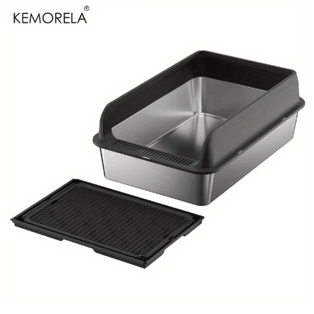 KEMORELA ExtraLarge Stainless Steel Cat Litter Box With Lid HighSided Enclosed LeakProof Litter Pan 9