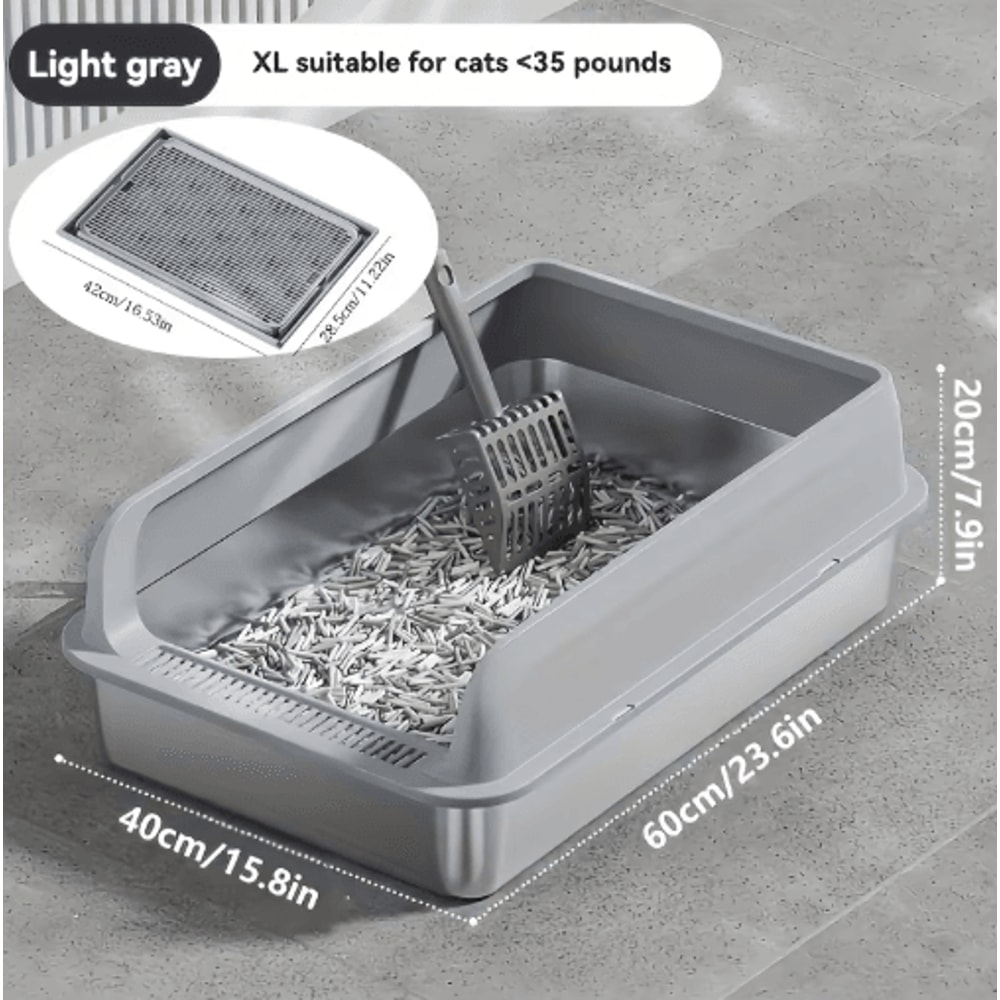 KEMORELA ExtraLarge Stainless Steel Cat Litter Box With Lid HighSided Enclosed LeakProof Litter Pan 0