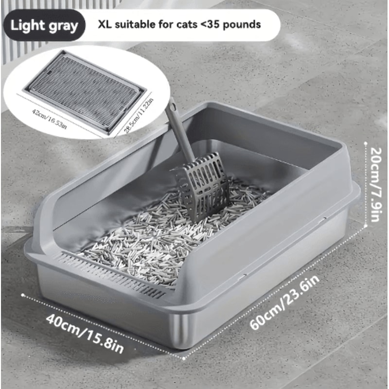 KEMORELA ExtraLarge Stainless Steel Cat Litter Box With Lid HighSided Enclosed LeakProof Litter Pan 0