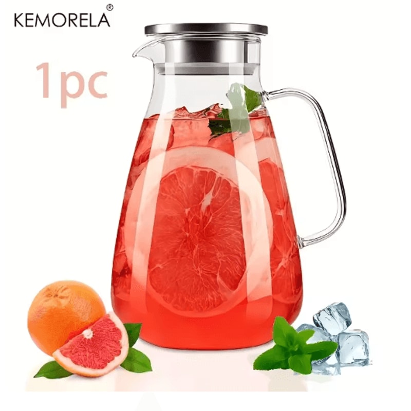 2L Glass Pitcher With Lid Handle HeatResistant Glass Water Jug For Hot Cold Drinks 5