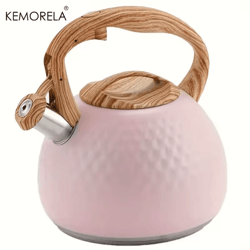 kemorela 3l stainless steel whistling kettle heat-resistant hammered teapot with wooden handle