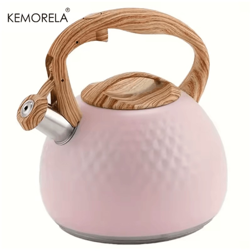 KEMORELA 3L Stainless Steel Whistling Kettle HeatResistant Hammered Teapot With Wooden Handle 0