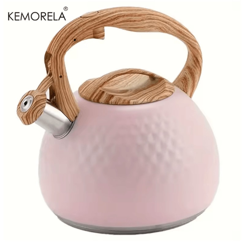 KEMORELA 3L Stainless Steel Whistling Kettle HeatResistant Hammered Teapot With Wooden Handle 3