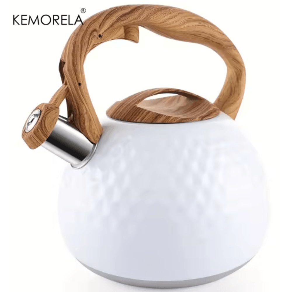 KEMORELA 3L Stainless Steel Whistling Kettle HeatResistant Hammered Teapot With Wooden Handle 4