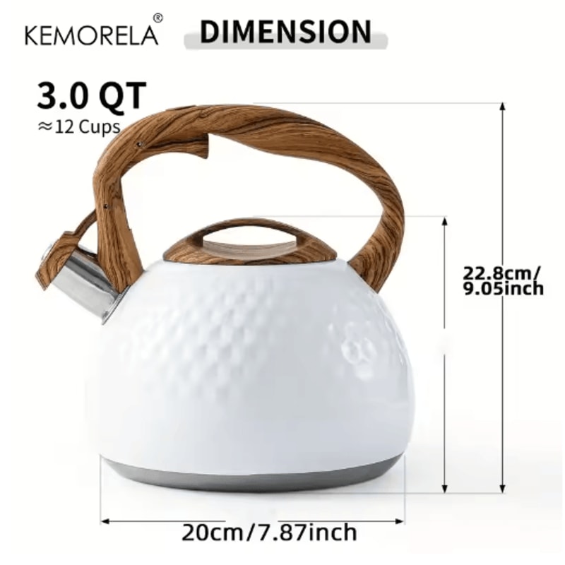 KEMORELA 3L Stainless Steel Whistling Kettle HeatResistant Hammered Teapot With Wooden Handle 5