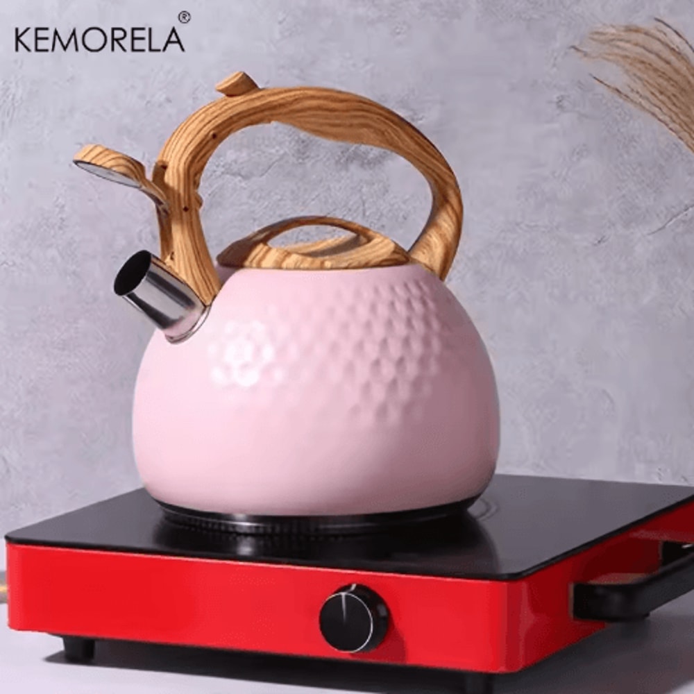 KEMORELA 3L Stainless Steel Whistling Kettle HeatResistant Hammered Teapot With Wooden Handle 8