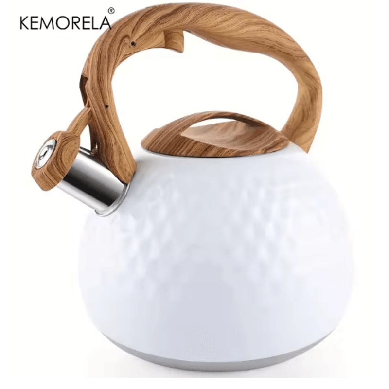 KEMORELA 3L Stainless Steel Whistling Kettle HeatResistant Hammered Teapot With Wooden Handle 9