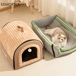 kemorela thickened enclosed pet bed all-season portable dog house & cozy cat tent
