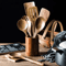Teak Wooden Utensils Set With Holder 479Piece Wooden Spoons For Cooking 8