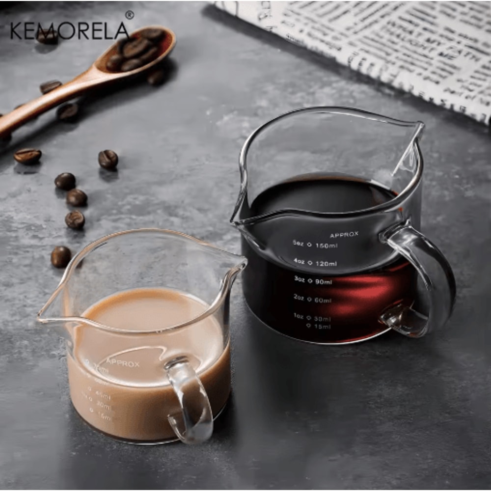 75150ML Glass Measuring Cup With Handle Precision Espresso Milk Cup For Cooking Baking Barista Use 7